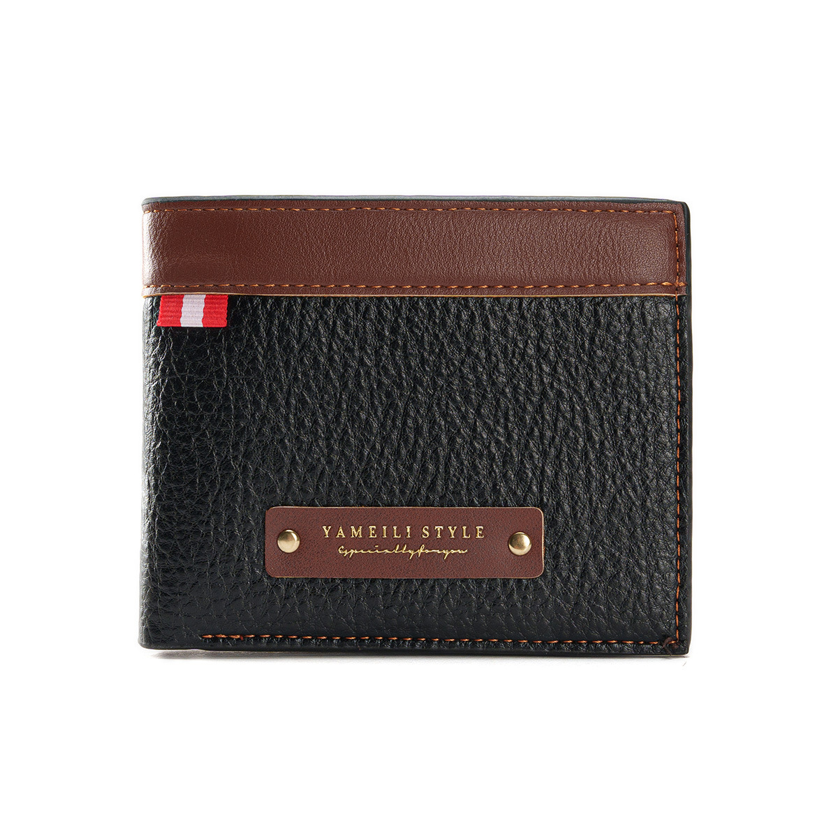 New wallet men's short wallet fashionable Retro casual lychee patterned soft leather wallet waterproof multiple card slots large capacity small w
