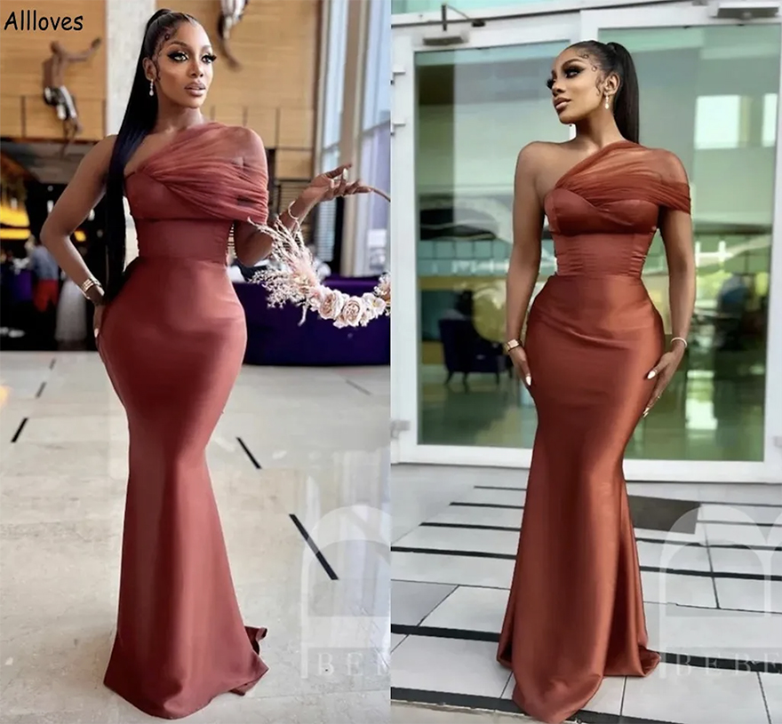 Brown Mermaid Long Bridesmaid Dresses For Black African Women Sexy One Shoulder Elegant Formal Party Gowns Aso Ebi Maid Of Honor Dress Wedding Guest P