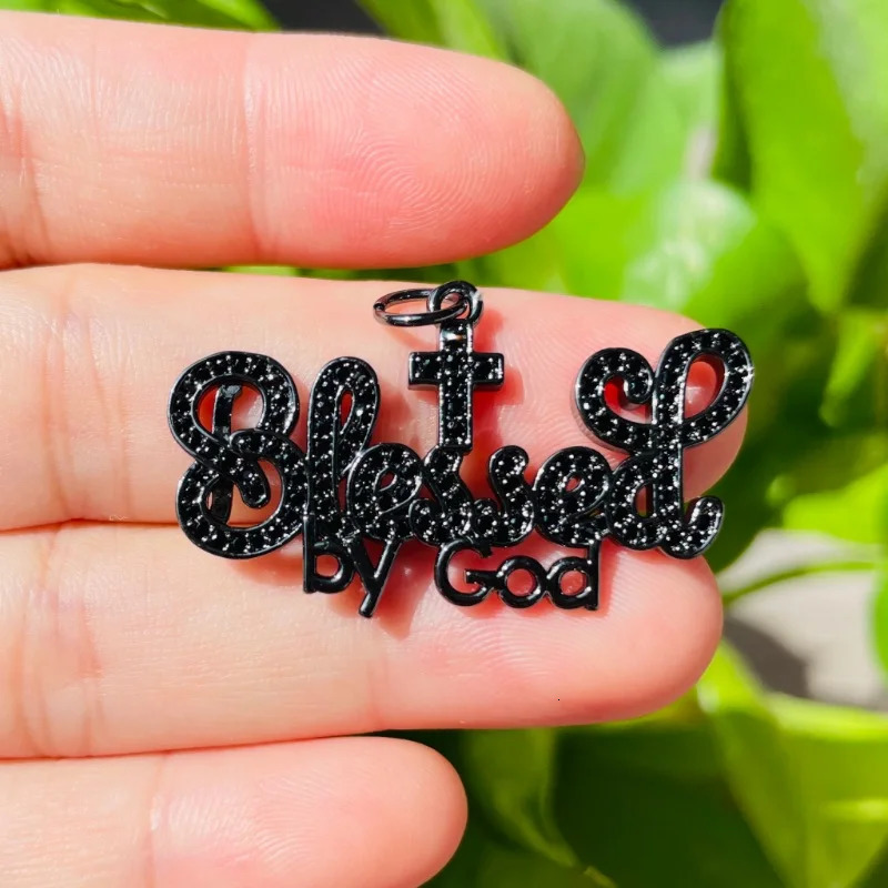 5pcs Gold-plated BLESSED BY GOD Religious Word Charm for Women Bracelet Making Letter Pendant Girl Necklace Jewelry Handcraft 240514
