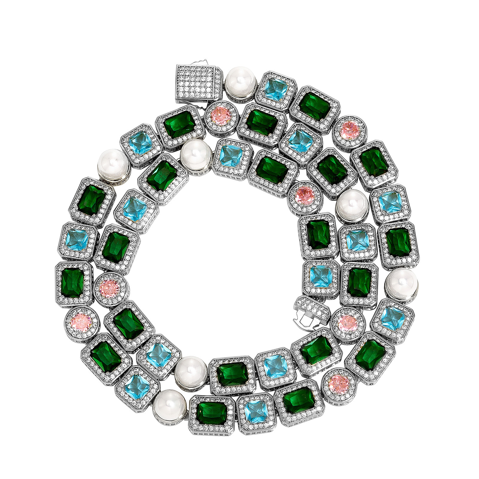 10mm Colorful Rock Candy Pearl Choker Chain Necklace Bracelet Men Women Jewelry Set