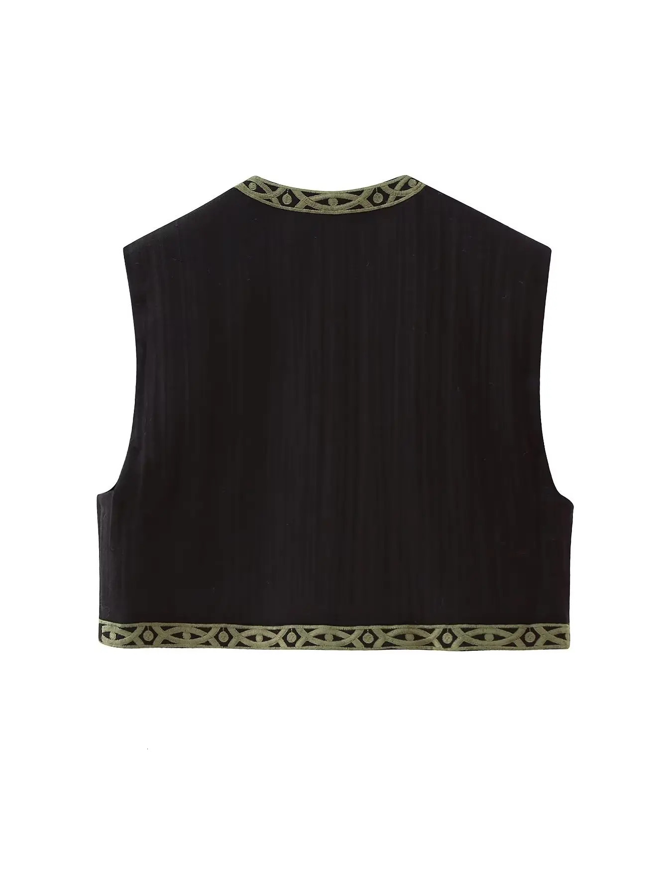 Women Vintage O Neck Flower Embroidery Short Vest Jacket Ladies Sleeveless Casual Cardigan WaistCoat Crop Tops CT5359 240523