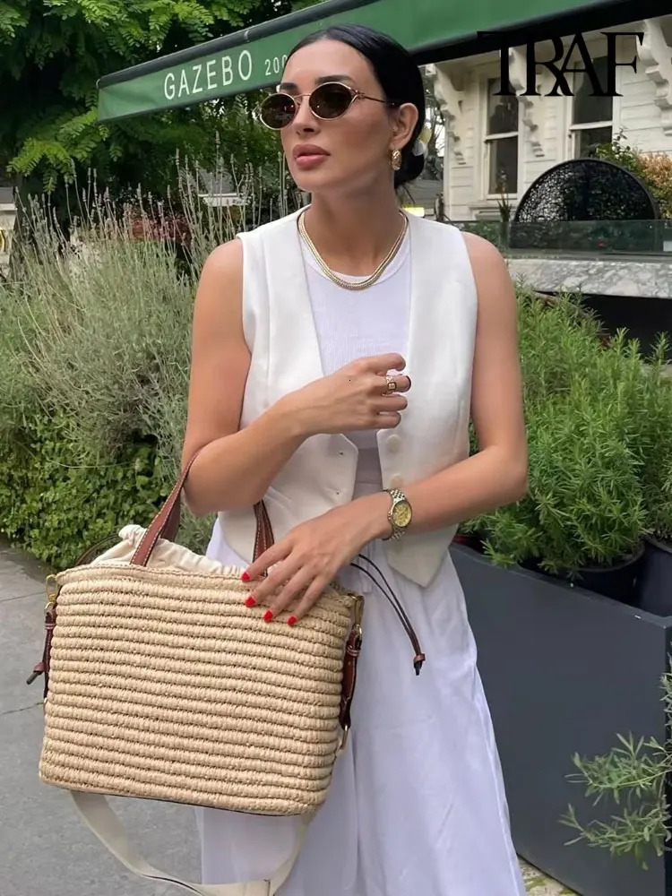 TRAF Women Fashion Front Button Asymmetric Waistcoat Vintage V Neck Sleeveless Female Outerwear Chic Vest Tops 240523