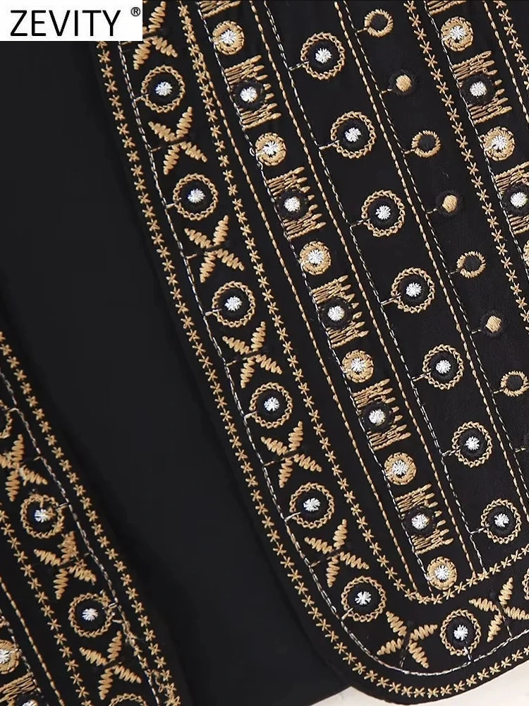 Zevity Women Vintage V Neck Beading Flower Embroidery Short Vest Jacket Ladies Sleeveless Casual Cardigan WaistCoat Tops CT5322 240523