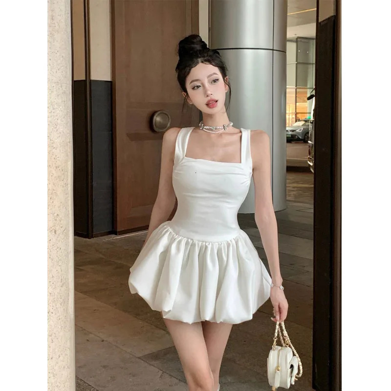 HOUZHOU Kawaii Sweet White Mini Dress Elegant Balletcore Women Korean Y2k Summer Sexy Short Dresses Party Dress French Vintage 240524