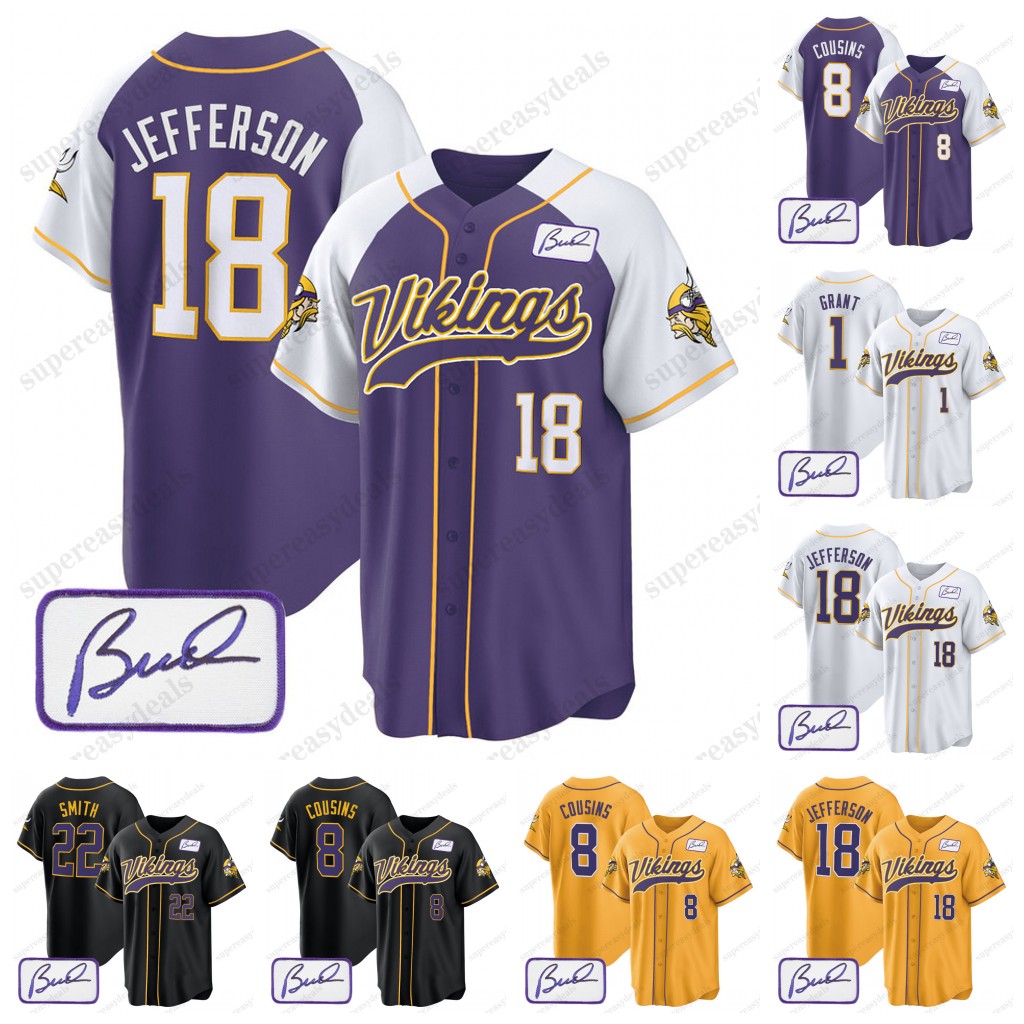 18 Justin Jefferson Hockenson 2024 Vikings Baseball JErsey Map Patch Limited Jerseys Kirk Cousins Addison Harrison Smith Adrian Peterson Randy Moss Ham Blackmon