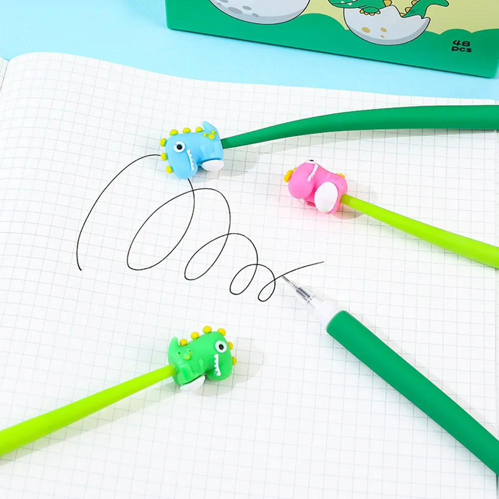 48pcs/lot Cute Dinosaur Gel Pen Black Fun Cartoon Gel Ink Pens Novelty Cool Pens Office Student Kids School Supplies