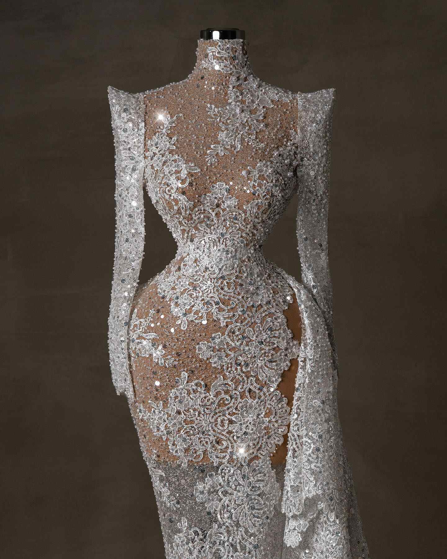 Fashion See Through Mermaid Wedding Dresses Appliques Embroidery Gowns Pearls Sequins Custom Made Side Split Long Sleeve Vestido de novia