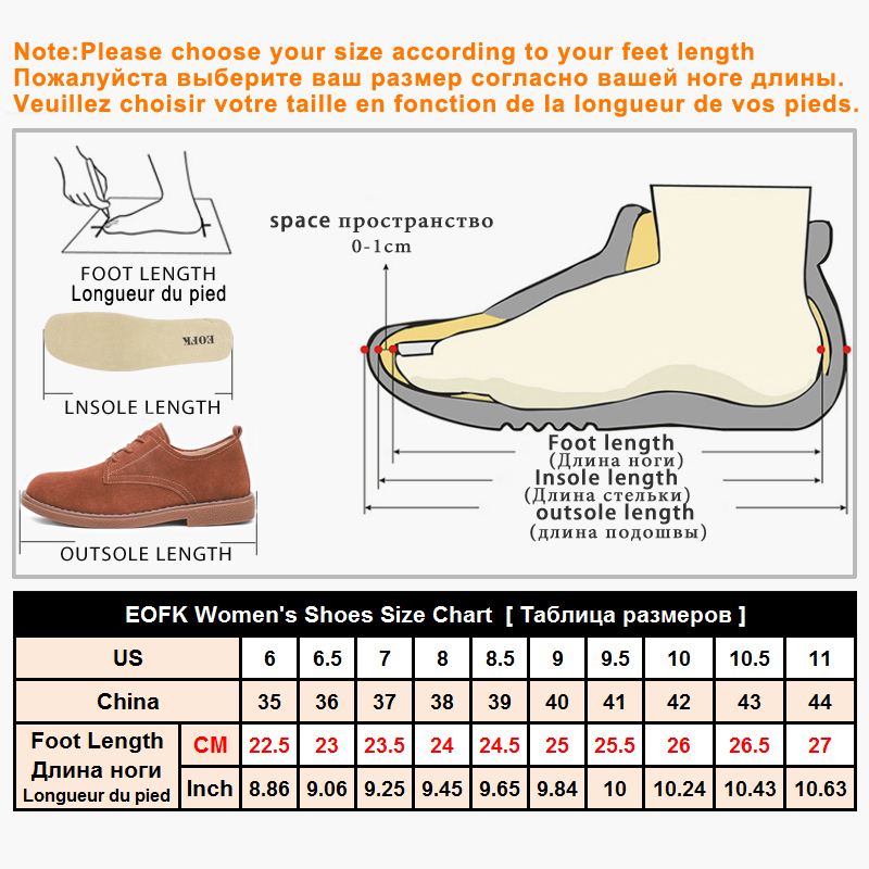 EOFK Women Winter Flats Shoes Loafers Genuine Leather Thickened Wool Warm Platform Moccasins Ladies Floors