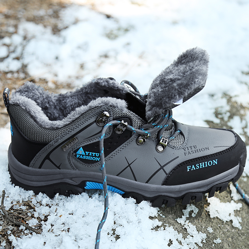 Snow Winter Waterproof Leather Sneakers Super Warm Men Platform Outdoor Male Hiking Boots Work Shoes Plus Size 6868