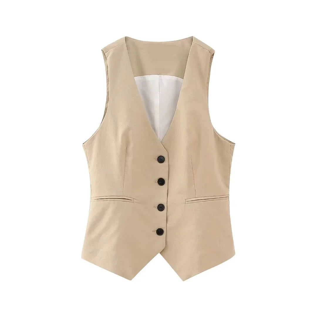 TRAF Womens Suit Vest Autumn Fashion sleeveless vests jacket Woman Vneck Working Korea Female vest in Outerwears 240523