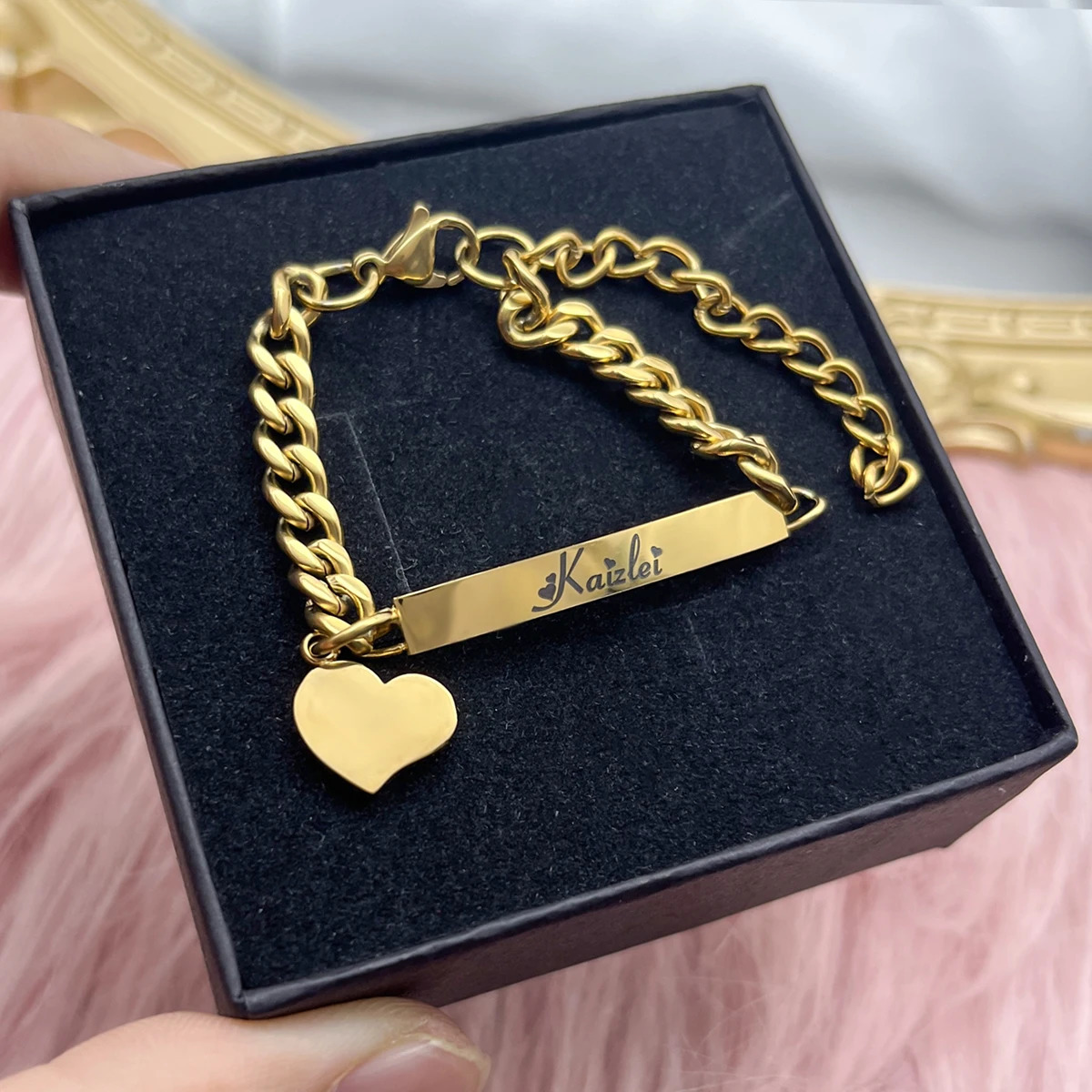 Customized Jewelry Sets Name Childrens Set Personalized Letter Necklace Name Bangles Stainless Steel Mini Earring For Kids Gift 240524