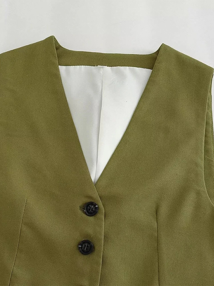 Willshela Women Fashion Solid Single Breasted Vest Waistcoat Vintage VNeck Sleeveless Female Chic Lady Tank Tops 240523