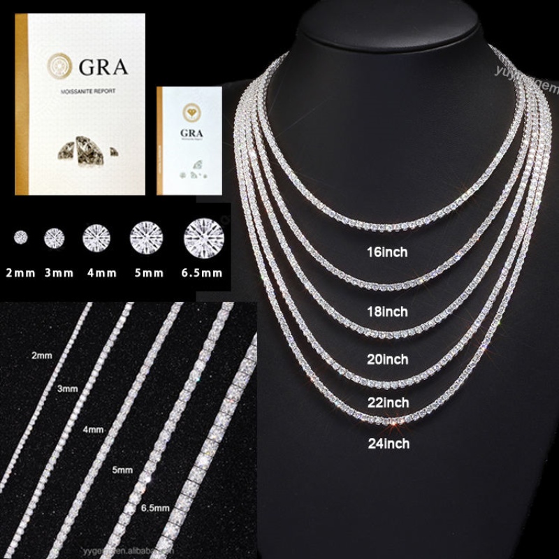 Pass Dia Test 3mm Mossanite Hip Hop Necklace VVS Moissanite Tennis Chain Bracelets Men and women Fashion wear Noble quality