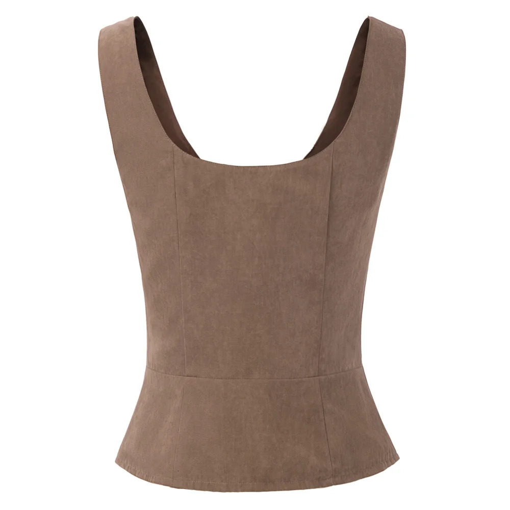 SD Women Vintage Faux Suede Square Neck UBack Laceup Front Vest Coat Waistcoat Renaissance Cosplay Costume Peasant Bodice A30 240523