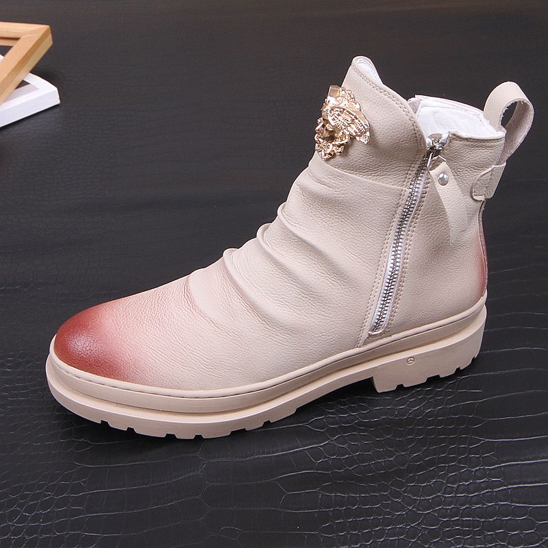 New Men's boots tide male contracted high top recreational leather shoes pointed individual high top shoes white male boots A5