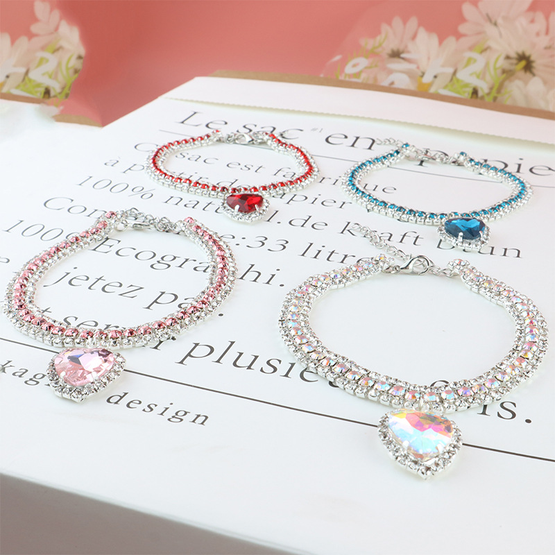 Pet Collar Necklace Jewelry,Three Drained Diamond Necklace Cat Collar with Love Pendant Three Sizes Available for Cats & Puppies