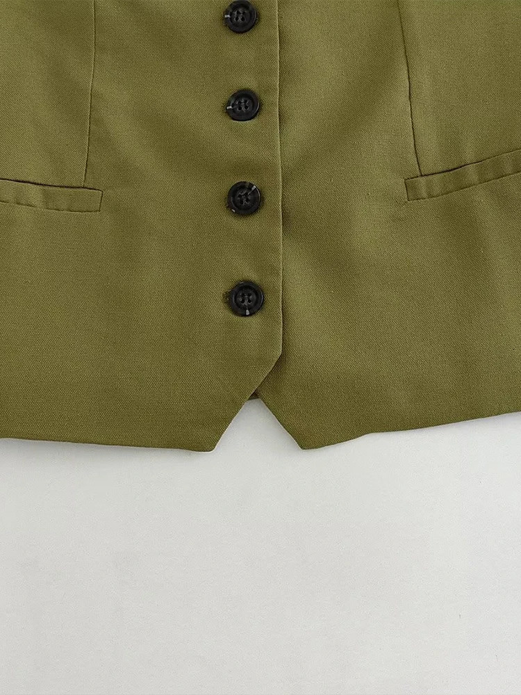 Willshela Women Fashion Solid Single Breasted Vest Waistcoat Vintage VNeck Sleeveless Female Chic Lady Tank Tops 240523