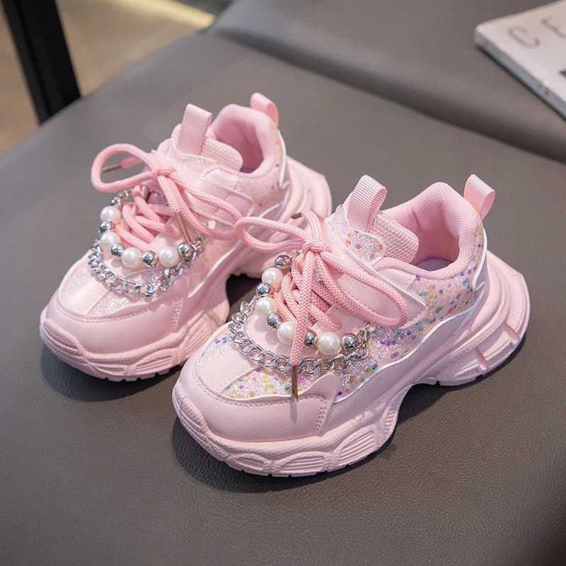 Athletic Outdoor Athletic Outdoor Childrens Sports Shoes 2024 Girls Spring Fashion Shining Pearl Running Shoes Childrens Anti slip WX5.224569