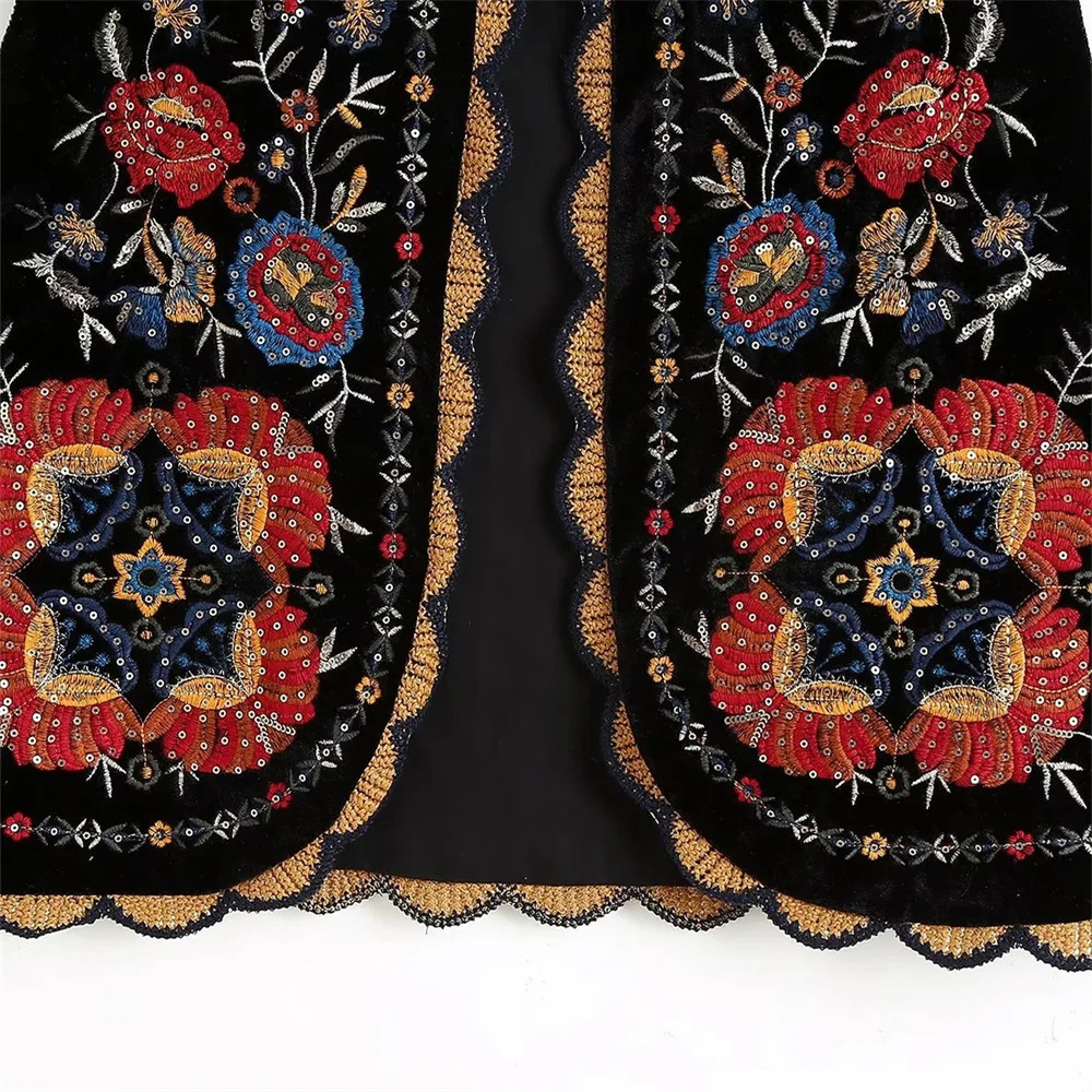 UNIZERA Autumn Womens Fashion Casual Versatile Lace Embroidery Sequin Velvet Vest 240523