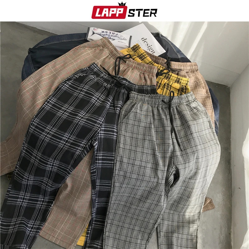 LAPPSTER Mens Black Harajuku Plaid Pants Men Japanese Streetwear Baggy Sweatpants Male Colors Vintage Casual Joggers Pants 240517