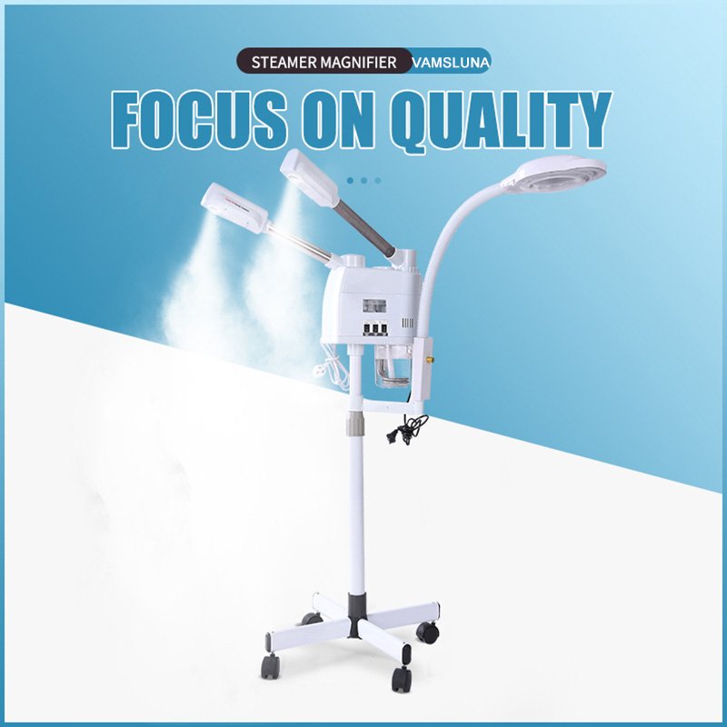 3 in 1 Hot And Cold 2 Spray-Heads Facial Steamer With 8X Magnifying Lamp Ring Light Vapor Ozone Vaporizer Spa Tools For Salon