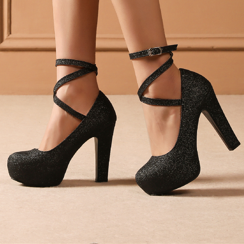 High Platform Heels Women Pumps Spring Ankle Straps New Gold Sier Heeled Wedding Office Party Shoes Female Large Size 45 50 1c7f