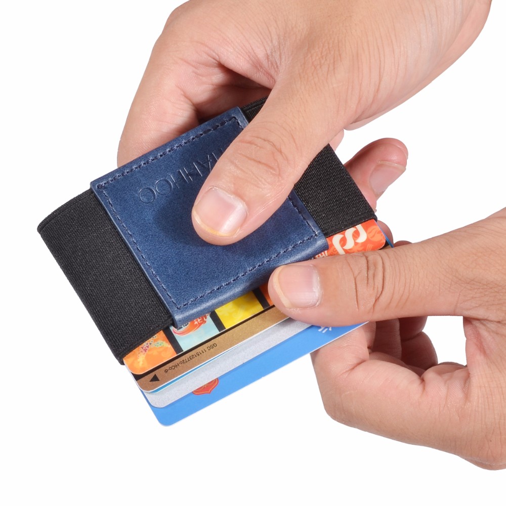 Men Credit ID Card Holder Slim Wallet Mini Pocket Genuine Leather Handmade Sewing Black