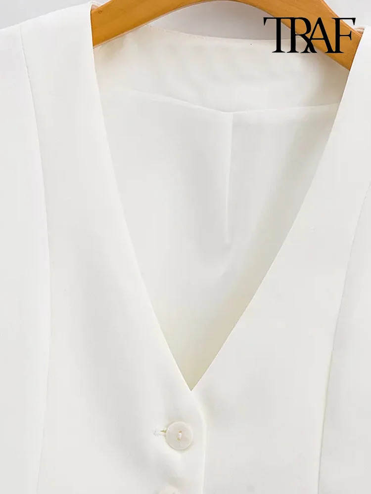 TRAF Women Fashion Front Buttons Cropped Waistcoat Vintage V Neck Sleeveless Female Outerwear Chic Tops 240523