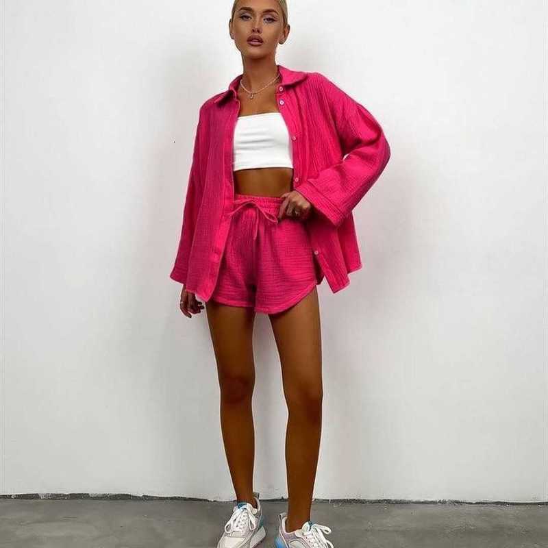 2023 New Long sleeved Commuter Shirt Shorts Set for Women