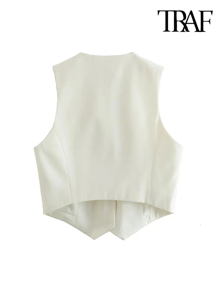TRAF Women Fashion Front Button Asymmetric Waistcoat Vintage V Neck Sleeveless Female Outerwear Chic Vest Tops 240523