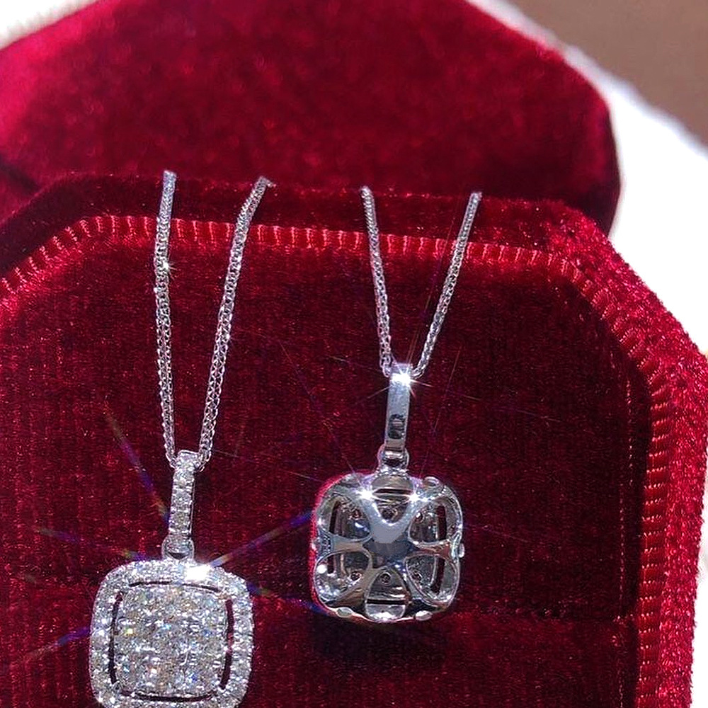 Silver Plated Sparking Cubic Zircon Diamond Necklaces Charm Desigenr Jewelry Gold Square Water Drop Jesus Cross Necklaces for Woman Gift Fashion Wed Jewelry