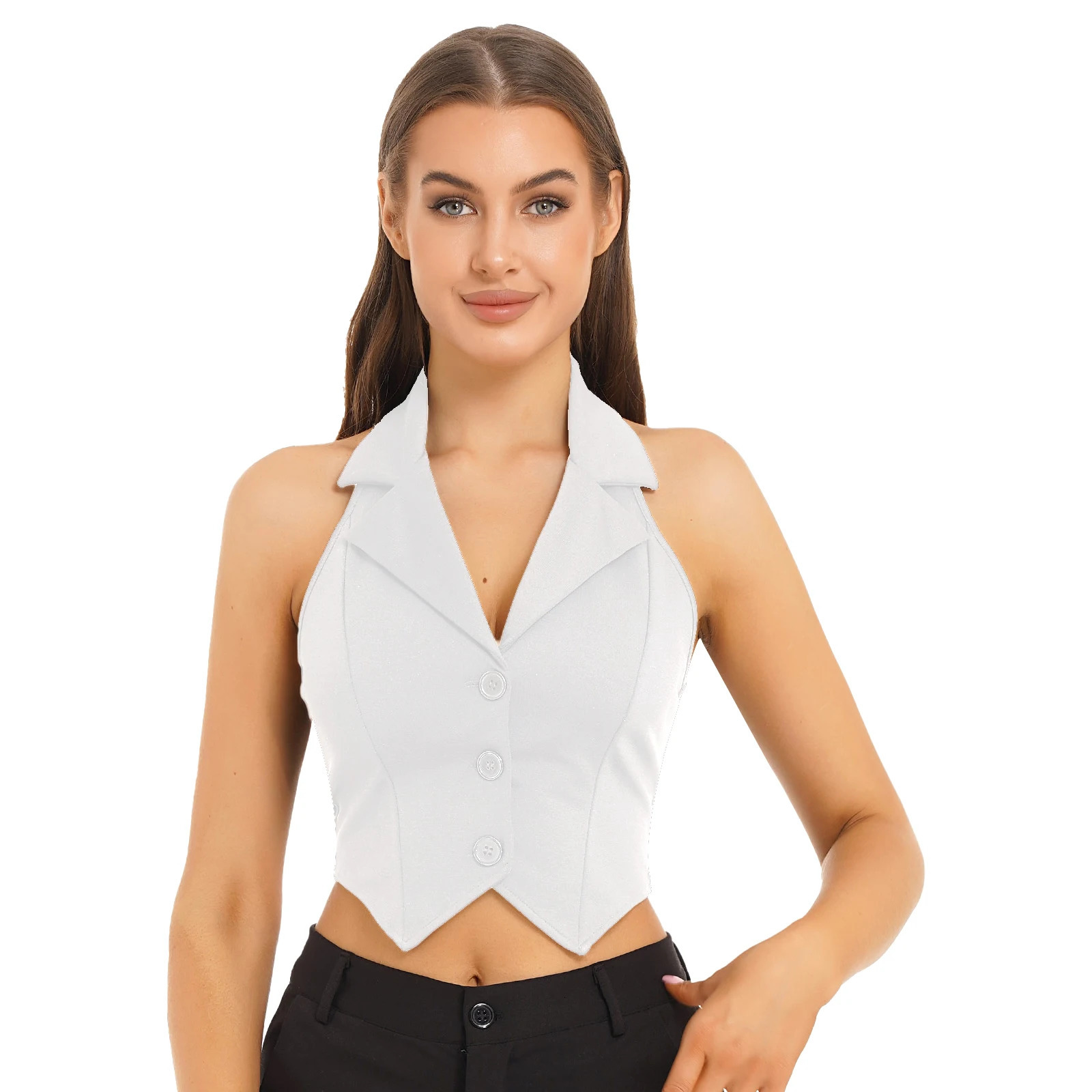 Womens Vests Halter Neck VNeck Office Ladies Crop Tops Formal Elegant OL Waistcoat Suits Vest Business Work Wear Mujer 240523