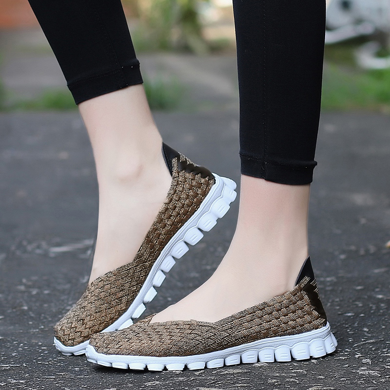 Women Shoes Summer Casual Flats Breathable Female Sneakers Woven Walking Shoes Slip On Ladies Loafers Handmade Shoes Size 35-40