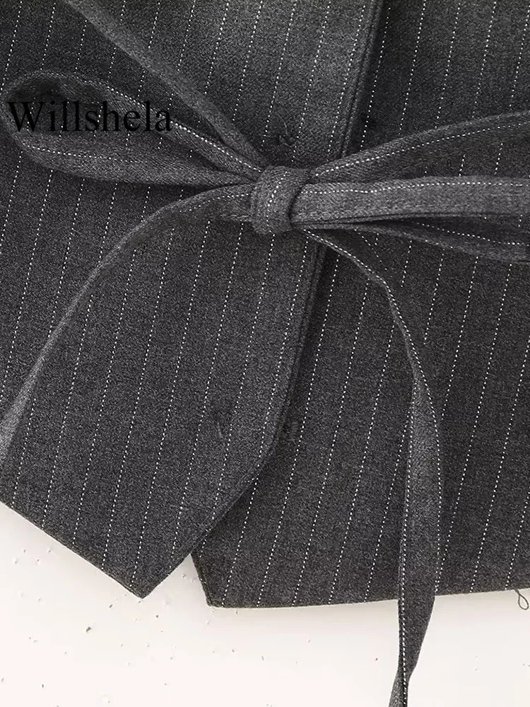 Willshela Women Fashion Striped Sleeveless Jackets Waistcoats Vintage VNeck Backless Lace Up Vest Female Chic Lady Tank Tops 240523