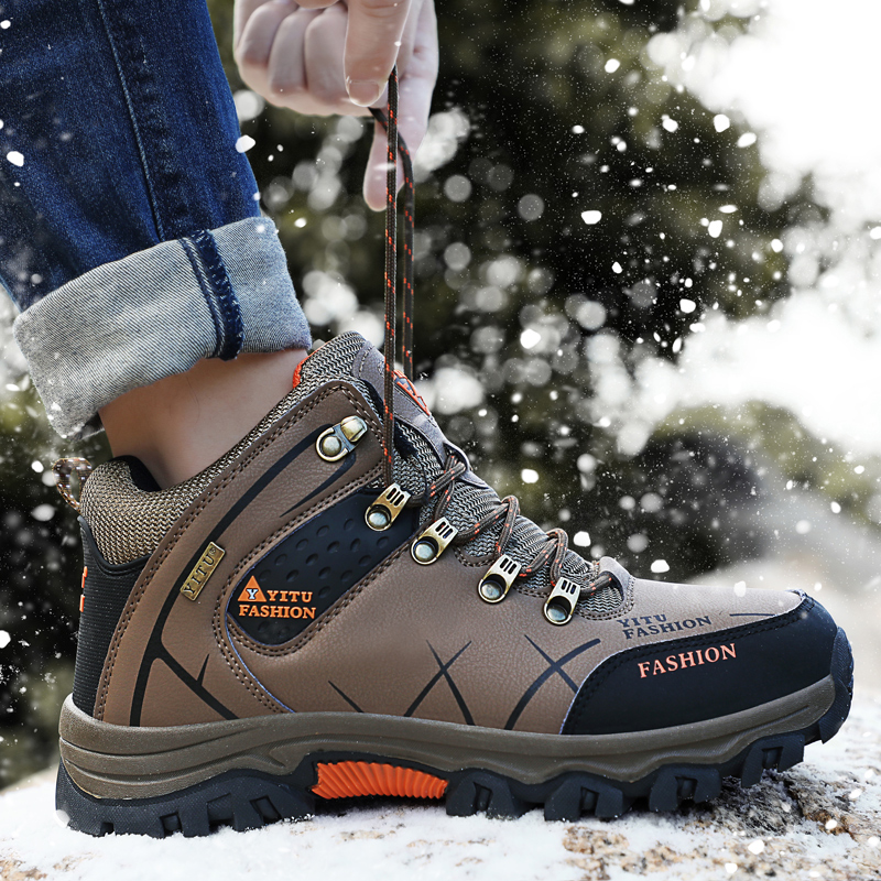 Large Size 36-48 Men Winter Snow Boots Waterproof Leather Sneakers Super Warm Men's Boots Outdoor Male Hiking Boots Work Shoes