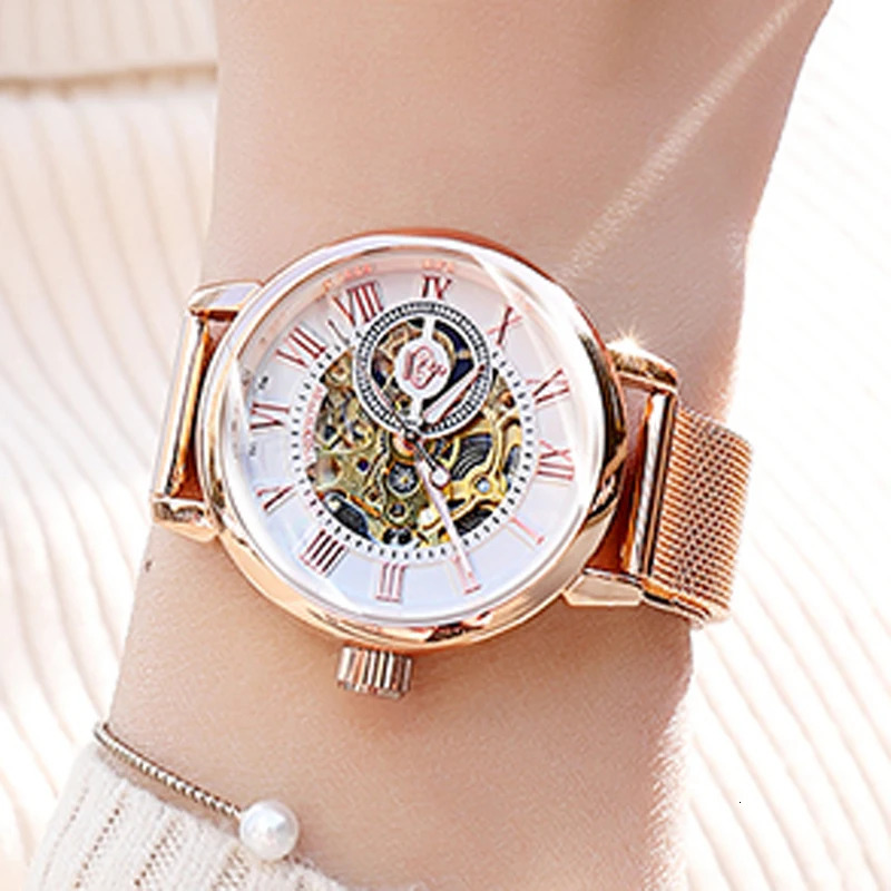 ORKINA Silver Skeleton Womens Watch Stainless Steel Fashion Ladies Mechanical Watches Female Automatic Self-Wind Wristwatches 240524