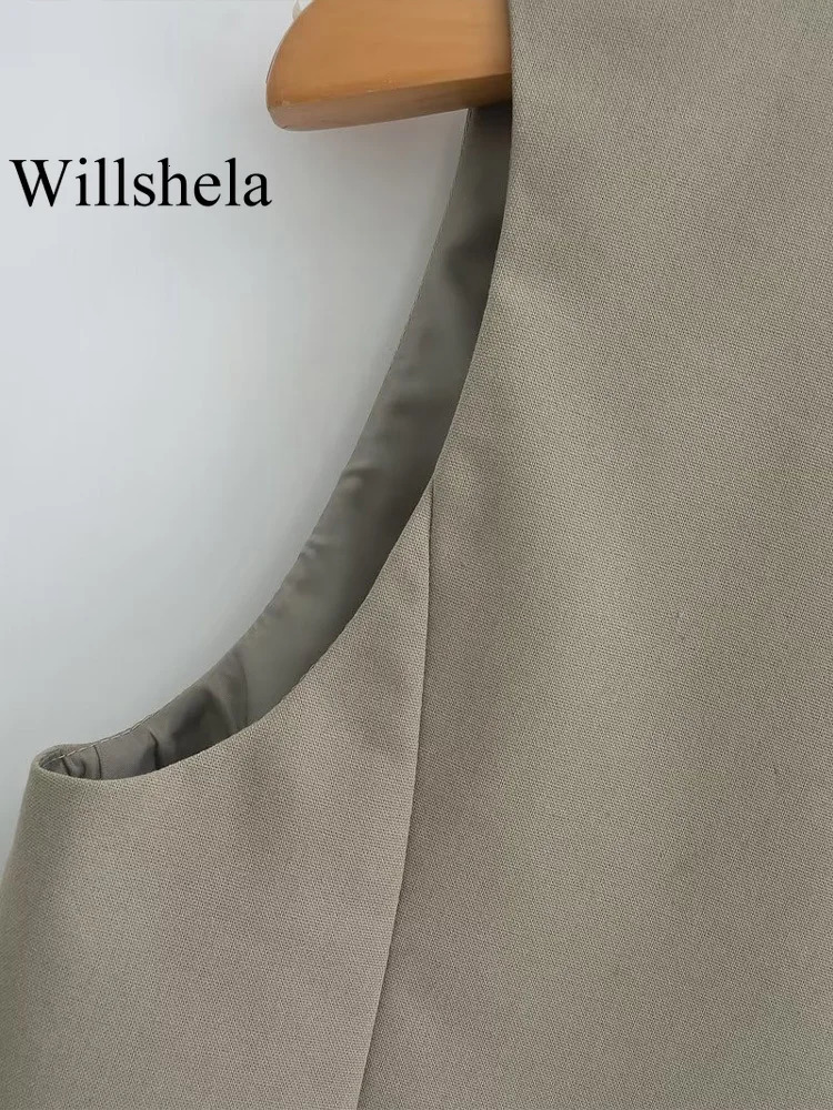 Willshela Women Fashion With Beading Army Green Lace Up Vest Sleeveless Jackets Vintage VNeck Waistcoat Female Chic Tank Tops 240523