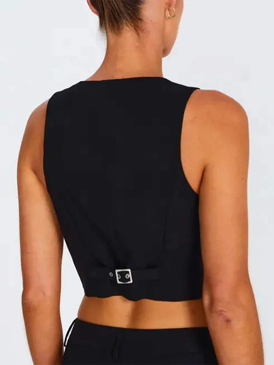 Sleeveless V Neck Button Women s Vest Solid Color Outwear Gilet for Casual Daily Wear 240523