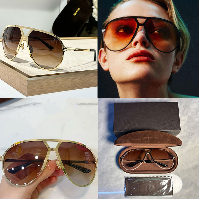 Mens Womens XAVIER SUNGLASSES for Women Designer oversized pilot sunglasses Shiny metal style with shiny metal T logo on the temple top 1060
