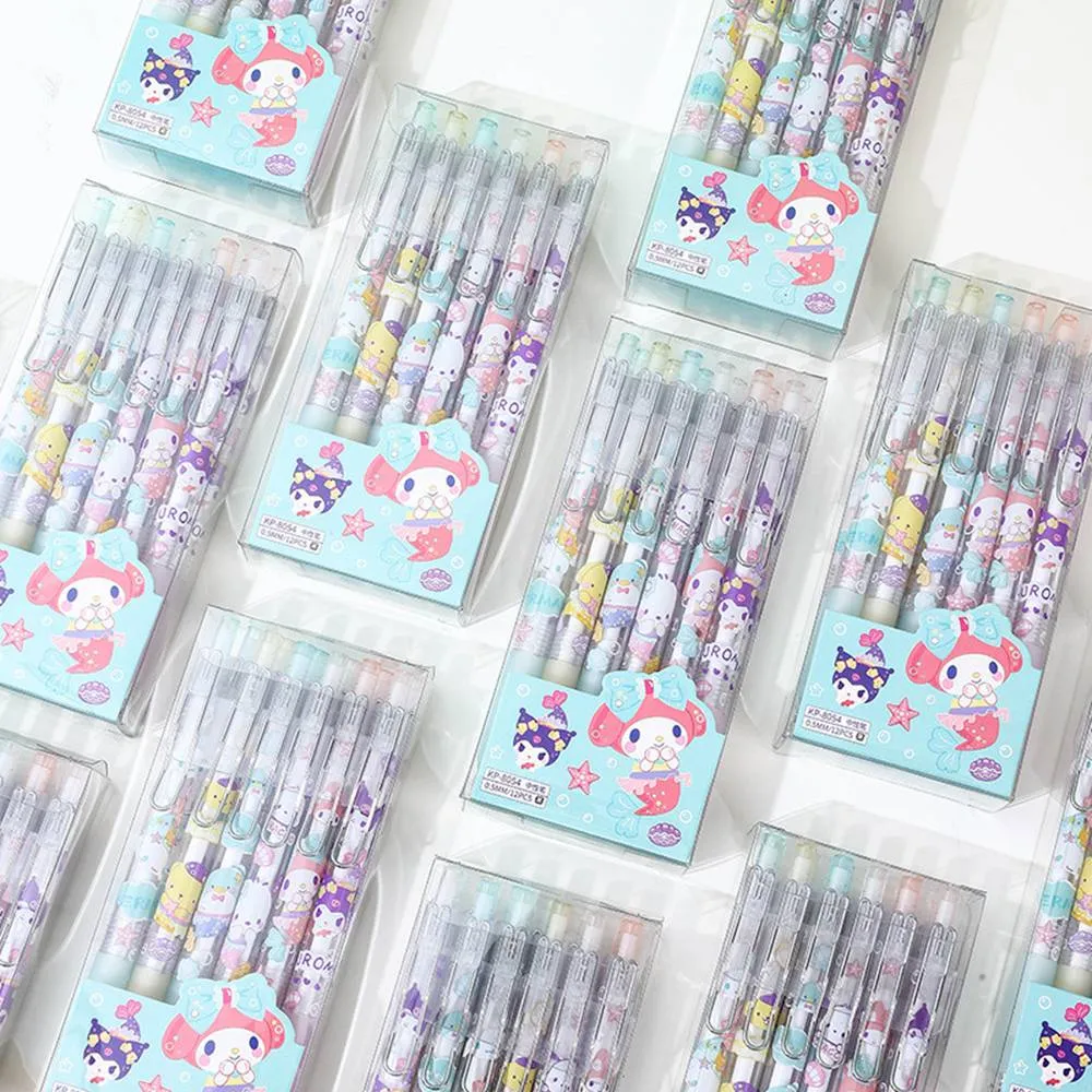 12pcs/lot Cartoon Penguin Kuromi Neutral Pen 0.5mm Black Gel Pens Students Writing School Offices Stationery Supplies