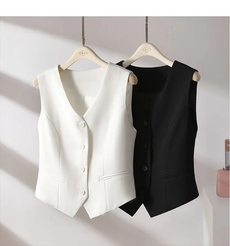 White Suit Vest Fall Casual Slim Reduce Waist Sleeveless Short Jacket Simple Fashion Senior Sense of for Women 240523