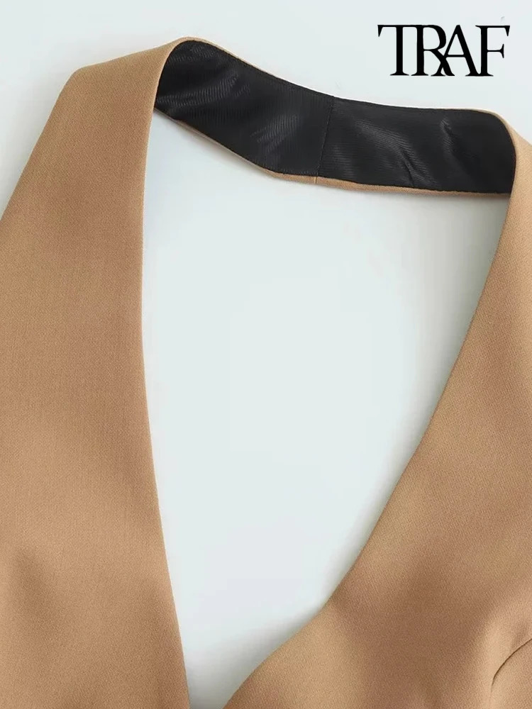 TRAFFront Button Halter Neck Waistcoat For Women Backless Sleeveless Vest Female Outerwear Chic Tops Fashion 240523