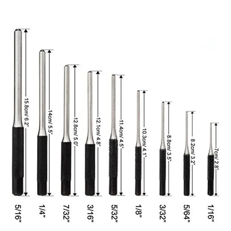 9Pcs 2025 Steel Multi Size Round Head Pins Punch new Set Grip Roll Pins Punch Tool Kit Professional Hollow End Starter Punch Chisel Tools