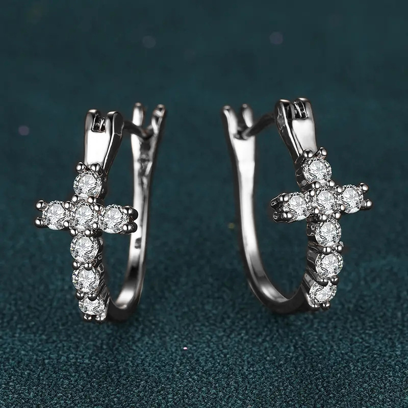 Crystal Diamond Cross Earrings Hoop Charm Designer Jewelry Gold Sterling Silver Filled Iced Out Cubic Zircon Buckle Earring Rings Woman Gift Fashion F