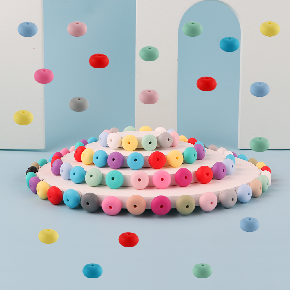 Kovict 14mm 50pc Abacus Silicone Beads Necklace Infant Teethers BPA FREE Saucer Loose Beads For DIY Jewelry Making Pacifier Clip