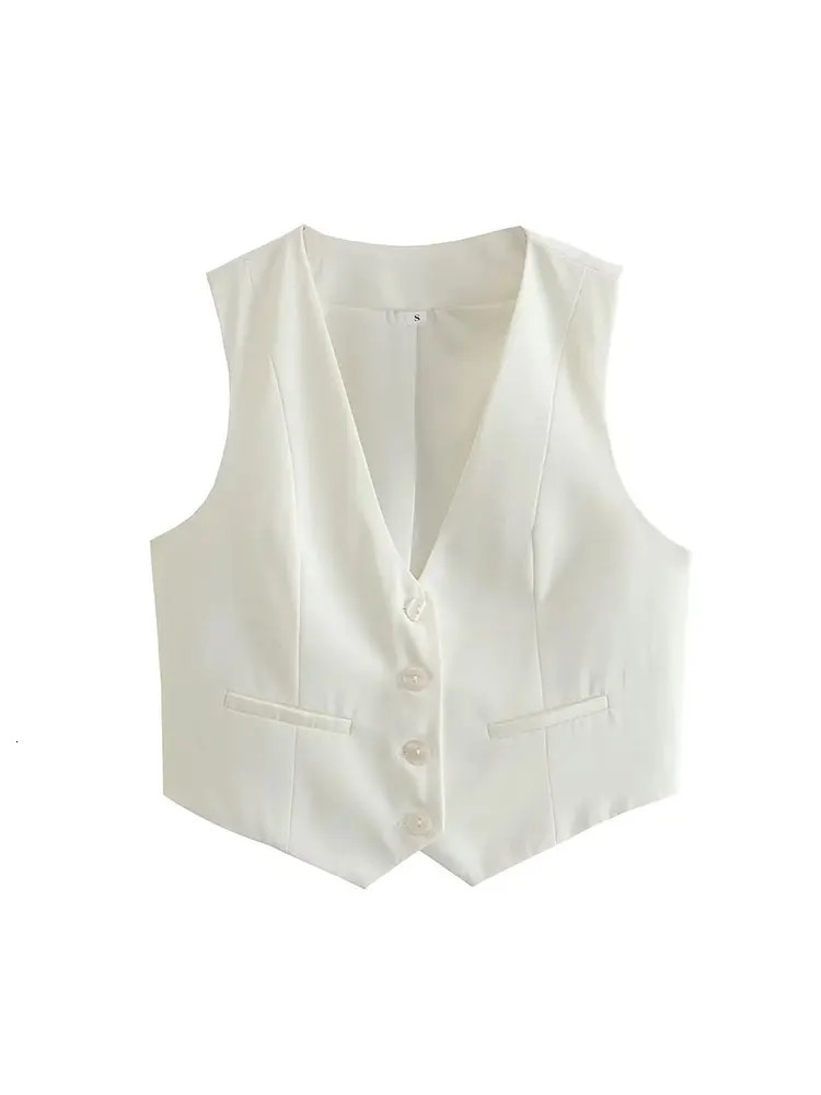 Nlzgmsj TRAF Fashion Women Vest Sleeveless Vests for Chic VNeck Singlebreasted Ladies White Waistcoat Tops 240523