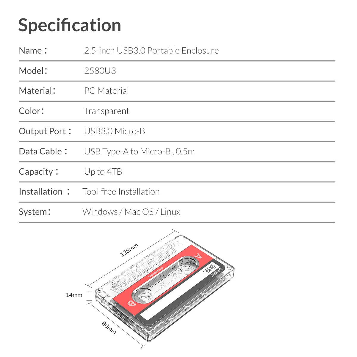 HDD Enclosure External Hard Drive Case SATA to USB 3.0 5Gbps 2.5 inch SSD Transparent Case for 2.5'' 7mm-9.5mm SSD HDD Box