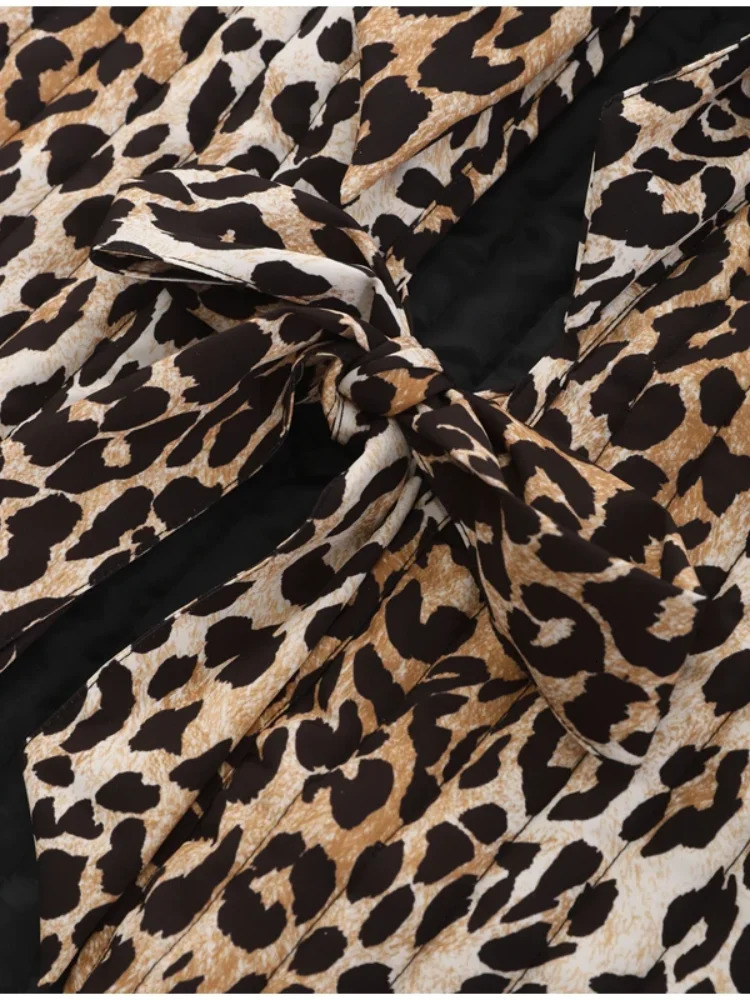 Leopard Print Bow Laceup Vest Women Loose Sleeveless Vneck Tank Top Spring Fashion High Street Outwears Lady Office Tops 240523