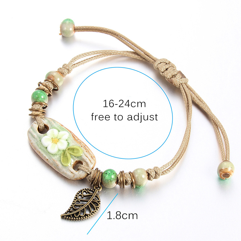2021 Hot Sale Retro Bracelet Women's Flower Leaf Ceramic Hand Made DIY Bracelets Artware For Woman Girl Gift Jewelery Wholesale
