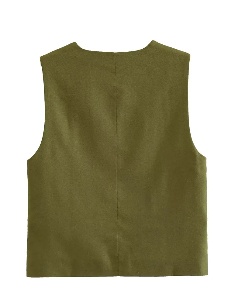 Willshela Women Fashion Solid Single Breasted Vest Waistcoat Vintage VNeck Sleeveless Female Chic Lady Tank Tops 240523